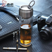 希诺正品加厚双层玻璃杯办公车载透明杯带盖大容量过滤泡茶杯子