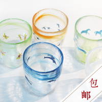 日本进口月夜野工房动物系列海豚兔子手工玻璃杯杯对杯