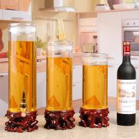 药酒罐人参酒瓶泡材酒瓶无铅带木底座玻璃密封罐酿酒瓶龙头