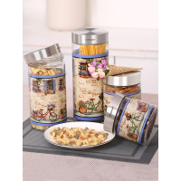 艾美诺 欧式厨房杂粮茶叶储物罐大号玻璃瓶子食品密封罐4件套装