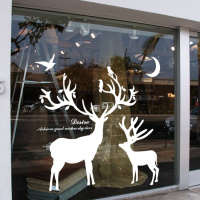 时尚北欧麋鹿角像背景墙装饰贴纸画奶茶店咖啡馆店铺橱窗玻璃贴