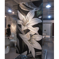 百合花玻璃马赛克背景墙玄关客厅艺术马赛克拼图拼花剪画电视墙贴