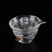 锤纹玻璃盖碗高硼硅三才敬茶碗大号个性贴锡梅花盖杯耐热家用茶碗