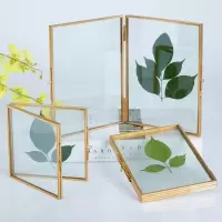 北欧ins风铜玻璃相框立式折页干花标本相架 双面照片夹摆件