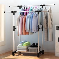 多功能经济型房间家用不锈钢挂衣架放衣服的衣帽架子落地卧室