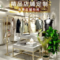 简约男女装服装店装修不锈钢金色展示架落地式衣服货架陈列侧挂架
