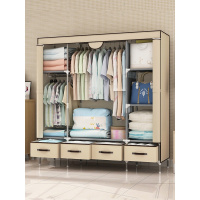 简易布衣柜钢管加粗加固双人挂衣架经济型简约现代布艺加厚全钢架