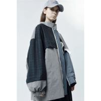 harsh and cruel 18fw 解构黑白格拼接面料蓝灰棉衣夹克外套