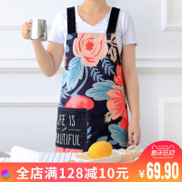 加厚棉麻布艺围裙现代简约厨房餐厅工作服男女时尚做饭成人罩衣