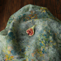 [小日子]布兜原创抽象油画风格砂洗印花纯亚麻面料秋冬裙袍布料