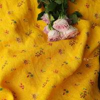 [未央]品牌面料原创风格姜色印花高支高密亚麻布料宽松裙袍秋