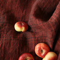 [色织绛红格]布兜原创高端品牌色织格子质朴亚麻面料高端布料