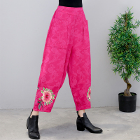 2018秋装新款民族风长裤棉麻女装复古提花面料加厚复古阔腿裤宽松