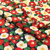 半米价 日本进口 棉麻布料 猫咪椿花 适合服饰桌布窗帘手工