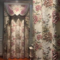 九岸布艺欧式客厅遮光落地窗帘高精密浮田园美式卧室窗帘