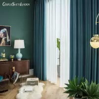 GSL歌诗莱遮光棉麻布艺蓝色窗帘新款现代简约美式轻奢风客厅卧室