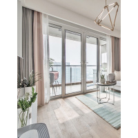 定制ins北欧公主风灰色脏粉拼接纯色拼色客厅落地窗简约现代窗帘