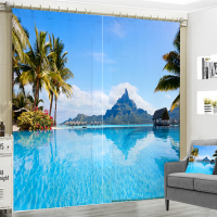 精美3D数码印花遮光布艺窗帘美丽海景图片定制成品窗帘飘窗窗台帘
