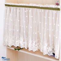 布艺纱帘白蕾丝绣花短帘卧室小窗户窗帘橱柜装饰遮挡帘粘贴免打孔