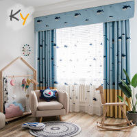 北欧卡通儿童房环保亚麻绣花遮光窗帘布艺成品卧室简约现代窗纱帘