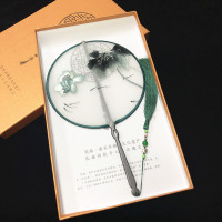 苏绣双面绣扇手工刺绣紫光檀红木手柄团扇汉服配饰特色礼品