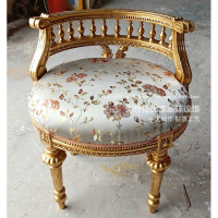 欧式梳妆凳休闲椅椭圆形法式布艺梳妆椅金色贴箔衣帽间化妆椅