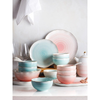 欧式金边陶瓷碗碟套装 家用2/4/6人用菜盘碟子吃饭碗盘子汤碗餐具