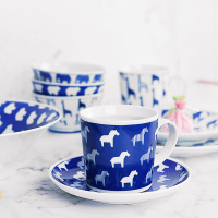 波佐见烧日本进口陶瓷餐具 蓝色动物系列马克杯 杯子 大盘 米饭碗