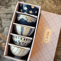 日本进口陶瓷餐具青花米饭碗美浓烧陶器釉下彩工艺甜品小碗高脚碗