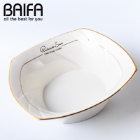 创意金边西式纯白大陶瓷碗 时尚酒店餐具 蔬菜果沙拉碗 汤面碗