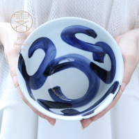 霁风家日本进口波佐见烧瓷器日料餐具手绘和风釉下彩大饭汤拉面碗