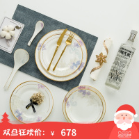 碗碟套装家用吃饭碗景德镇骨瓷餐具套装金边蝴蝶陶瓷器结婚礼品60