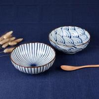 日本进口陶瓷餐具有田烧釉下彩日式青波十纹家用大汤碗面碗邮