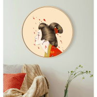 日本浮世绘有框壁画仕女图圆形框挂画日料餐厅日式客厅玄关装饰画