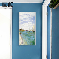 海滩 莫奈唯美风景装饰画现代简约玄关挂画单幅餐厅走廊过道墙画