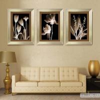 百合花现代客厅装饰画简约沙背景三联墙壁画卧室内餐厅有框挂画