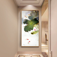 映日荷花客厅装饰画现代简约中式挂画玄关走廊餐厅壁画竖版有框画