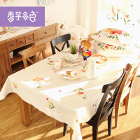 美式乡村刺绣餐桌布小清新茶几盖布现代简约方形麻绣花布艺台桌布