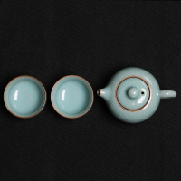 龙泉青瓷一壶两杯功夫茶具哥窑冰裂陶瓷小号茶壶品茗茶杯家用套装