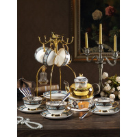 波西米蓝花茶壶套装玻璃煮果茶壶家用蜡烛加热下午茶具带过滤
