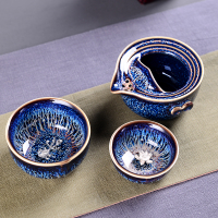 镶银快客杯陶瓷一壶两杯旅行茶具功夫茶杯办公便携银鱼杯随身携带