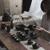 功夫茶具茶壶茶杯套装家用现代客厅简约日式黑陶瓷玻璃盖碗泡茶器