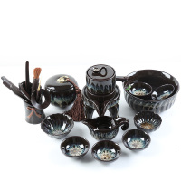 陶瓷钧窑建盏窑变功夫茶具套装家用天目釉半全自动懒人石磨泡茶器