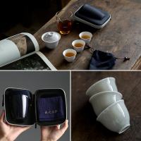 栖凤居 快客杯一壶二杯陶瓷盖碗便携套装 家用户外旅行功夫茶具