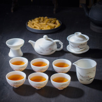 德化白瓷功夫茶具套装简约办公室陶瓷茶壶盖碗茶杯整套家用泡茶器