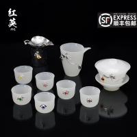 景德镇功夫茶具套装家用简约现代盖碗泡茶壶器琉璃玉白瓷茶杯陶瓷