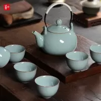 龙泉青瓷大容量茶壶提梁壶茶具套装陶瓷大号凉壶家用耐高温茶壶