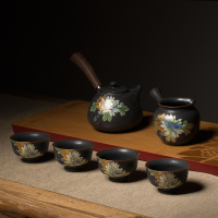 德馨阁浅浮牡丹纹盖碗茶杯窑彩茶壶陶瓷功夫茶具套组茶道