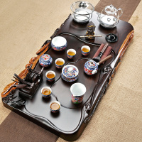 茶具套装家用整块高档黑檀实木花梨木茶盘简约整套功夫陶瓷茶杯