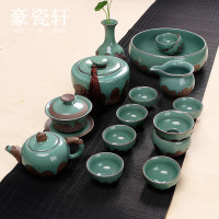 哥窑功夫茶具套装流釉手工陶瓷骨瓷开片茶器茶壶盖碗茶海茶杯套组